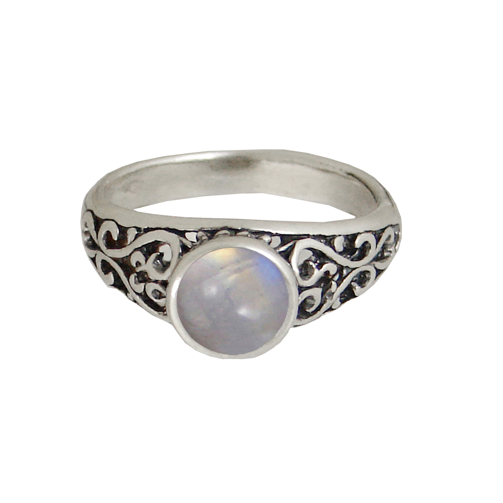 Sterling Silver Filigree Hearts Ring With Rainbow Moonstone Size 9